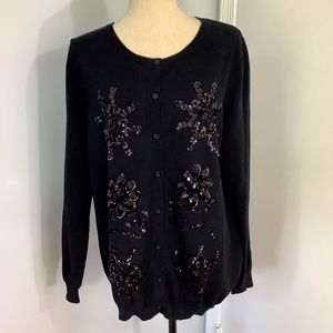 NWT VTG DG2 by DIANE GILMAN XL BLACK JERSEY KNIT CARDIGAN BEADED SPECIAL EVENT